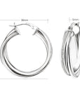 Tangled Glitter Hoop Earrings, 1 Inch in Sterling Silver