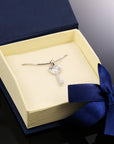 CZ Heart and Key Charm Necklace in Sterling Silver
