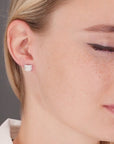 CZ Curved Square Stud Earrings in Sterling Silver