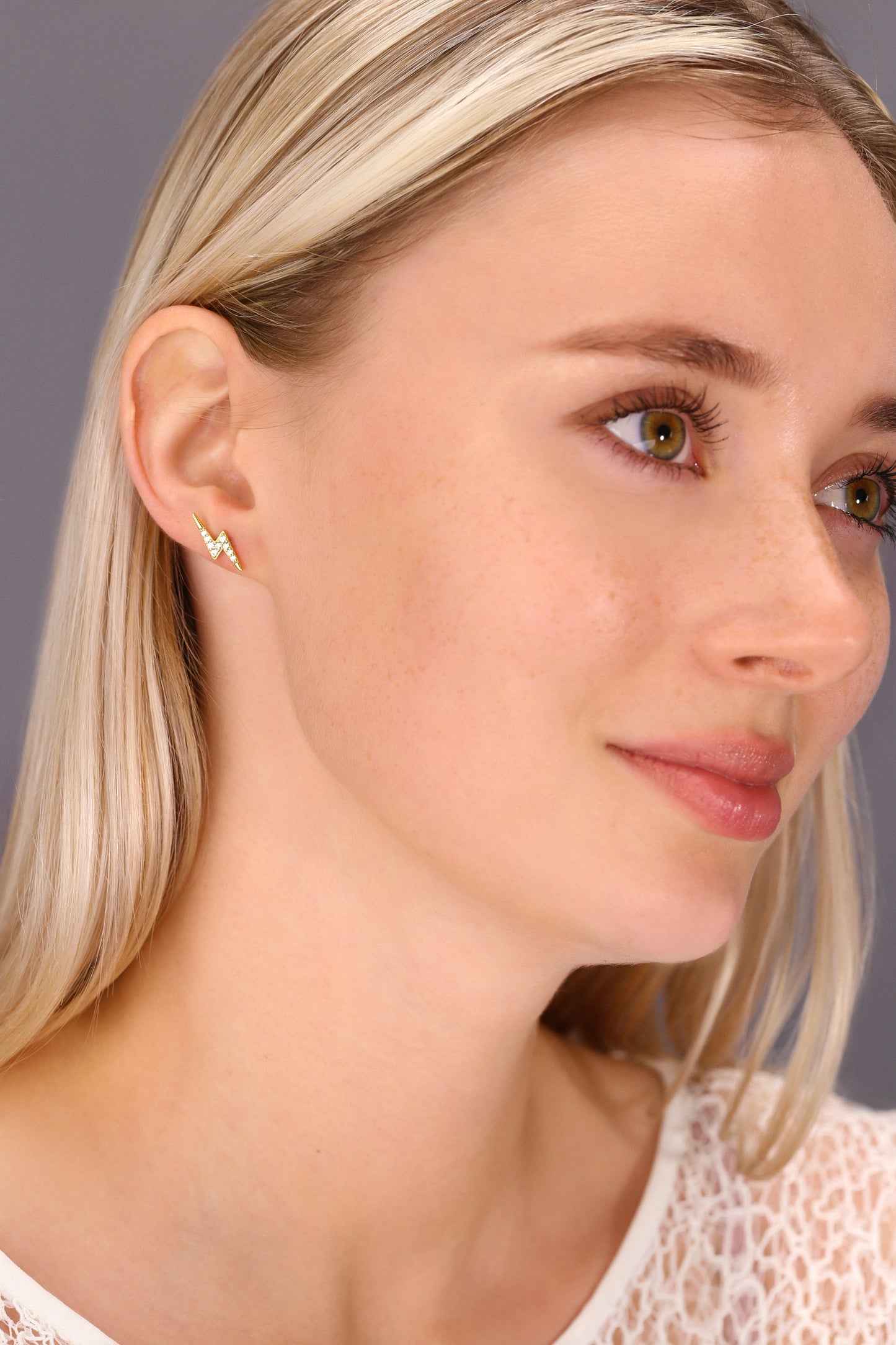 Sterling Silver Lightning Bolt Stud Earrings, Gold Plated