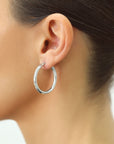 Sterling Silver Classic Round Chunky Hoop Earrings, 3mm