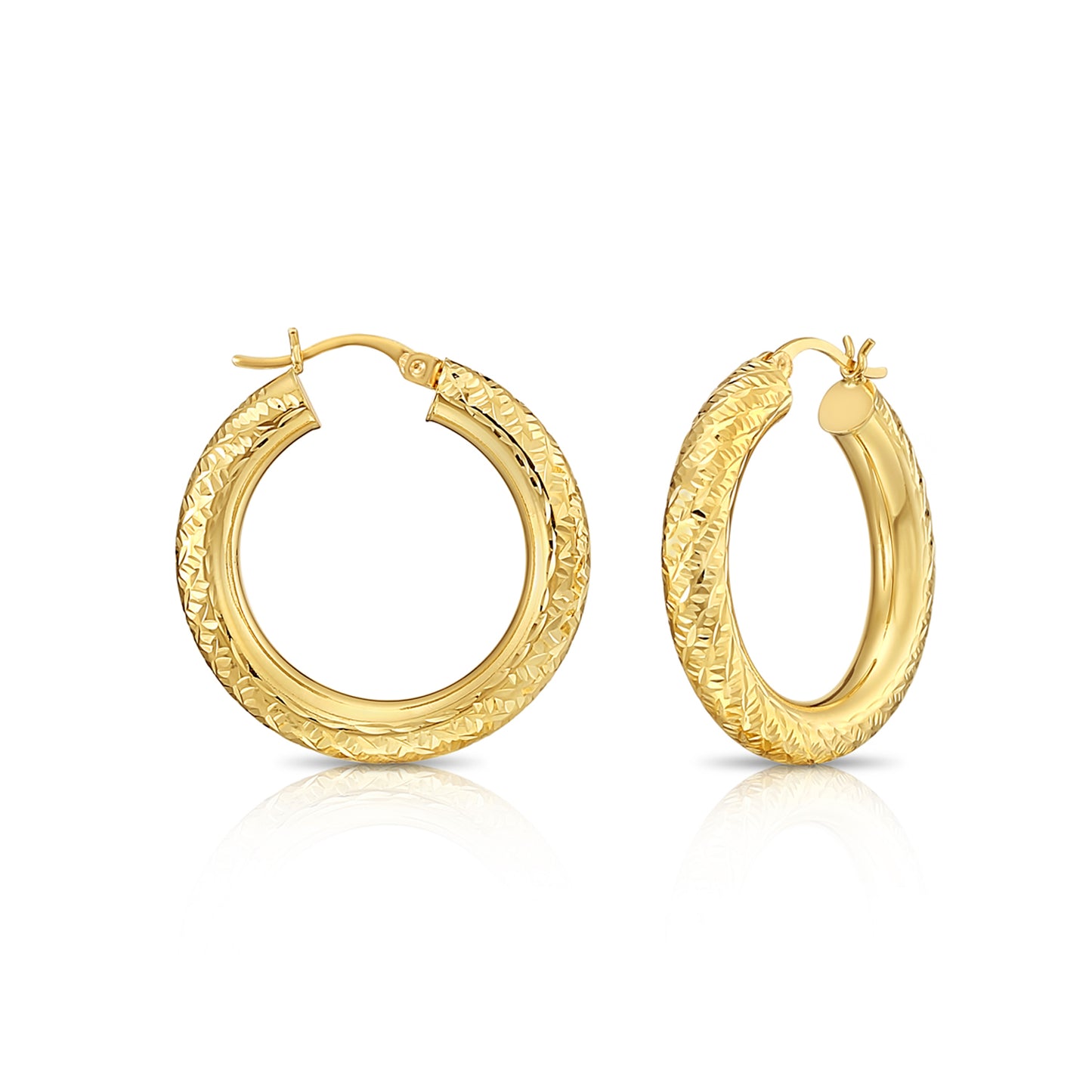 14k Yellow Gold Tornado Diamond Cut Hoop Earrings, 5mm