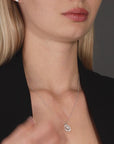 CZ Round Solitaire Halo Charm Necklace in Sterling Silver