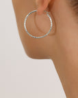 14k White Gold All Around Diamond Cut Hoop Earrings