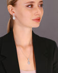 CZ Royal Teardrop Charm Necklace, Bridal Jewelry, Boho Style in Sterling Silver