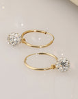 14k Yellow Gold Endless Hoops with Crystal Balls