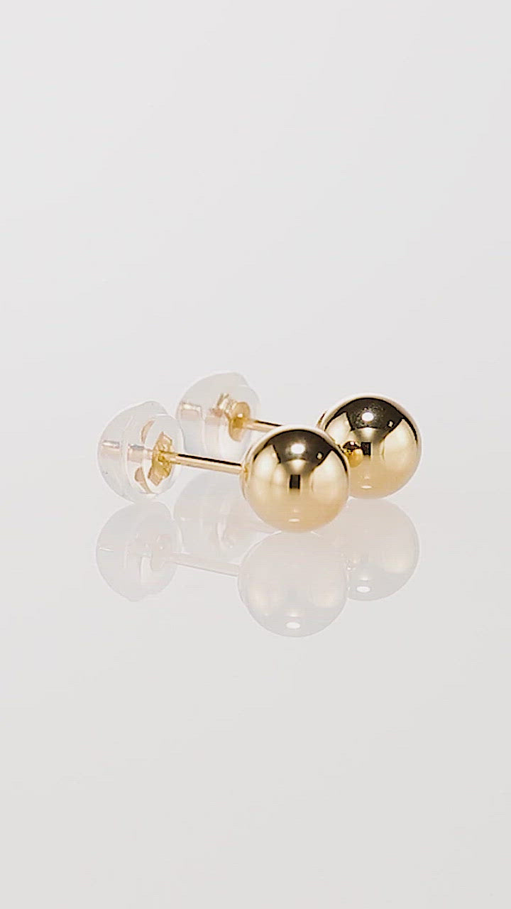 14K Yellow Gold Ball Stud Earrings, Silicone Covered Gold Push Backings (Unisex) 6mm