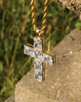 CZ Large Mens Cross Charm Necklace in Sterling Silver