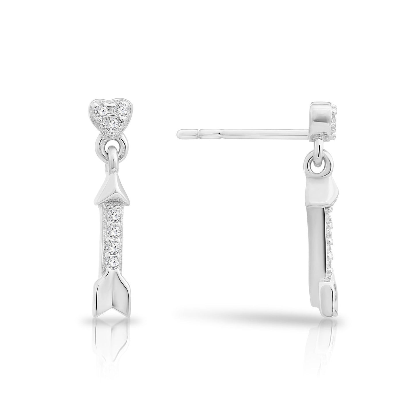 Sterling Silver Cupids Arrow Dangle Stud Earrings