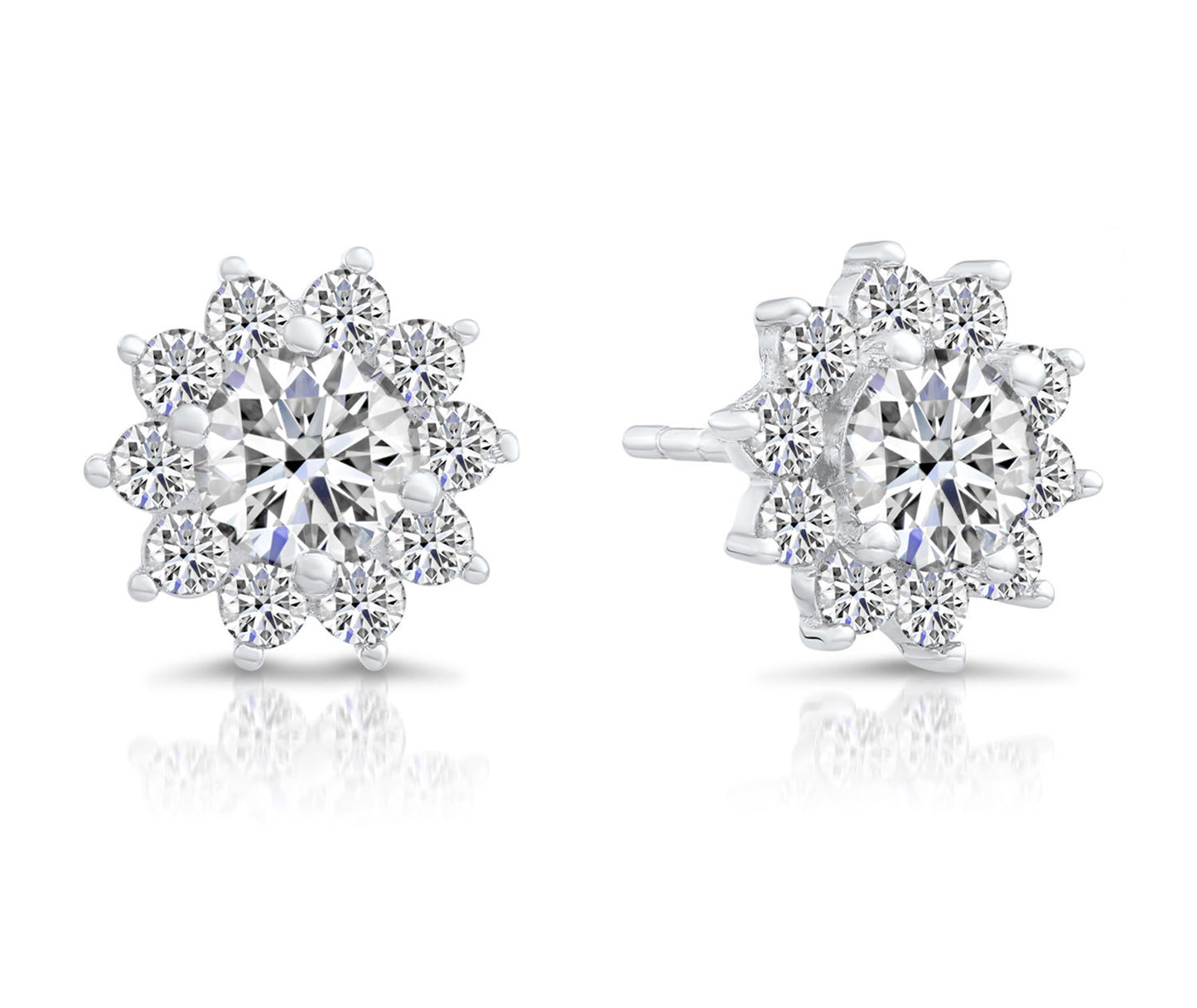 Sterling Silver Sunflower Halo Stud Earrings