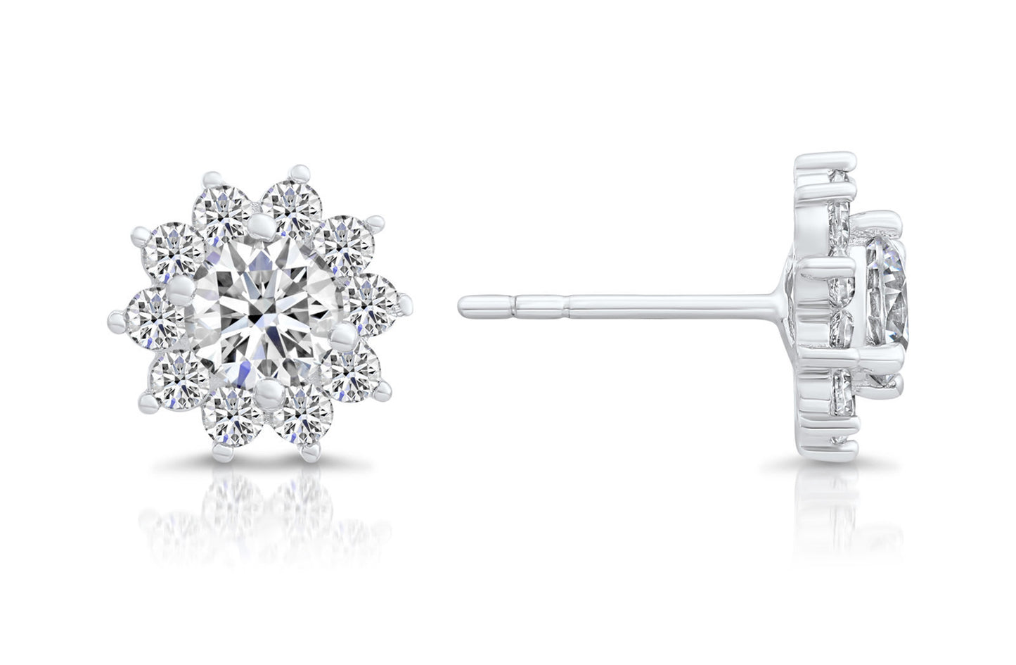 Sterling Silver Sunflower Halo Stud Earrings
