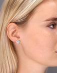 CZ Halo Flower Stud Earrings, 1974 in Sterling Silver