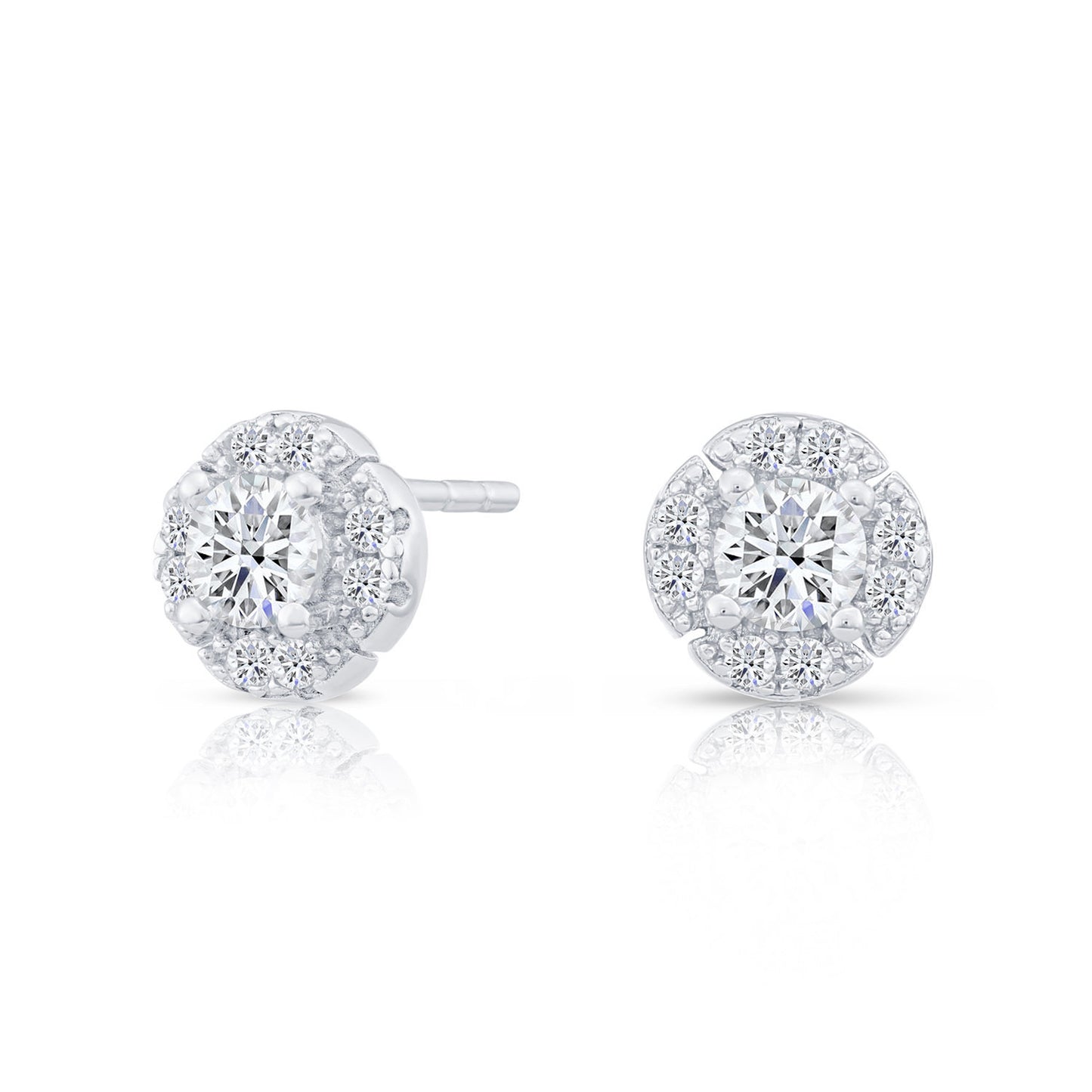 Sterling Silver Halo Flower Stud Earrings, 0887