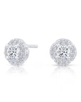 CZ Halo Flower Stud Earrings, 0887 in Sterling Silver