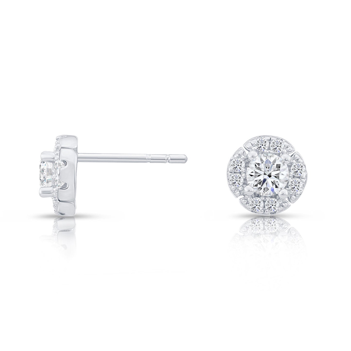 Sterling Silver Halo Flower Stud Earrings, 0887