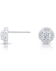 CZ Halo Flower Stud Earrings, 0887 in Sterling Silver