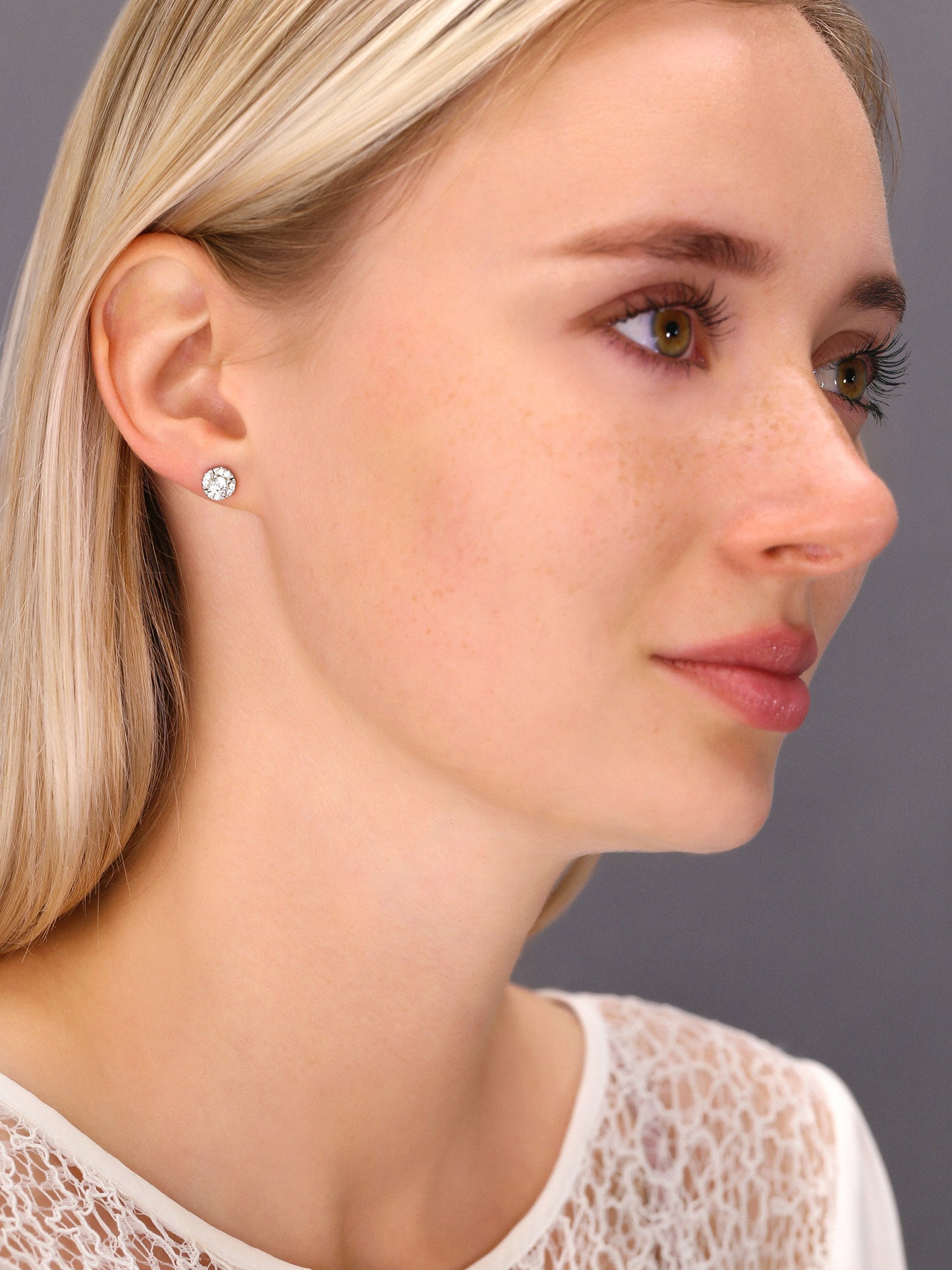 Sterling Silver Halo Flower Stud Earrings, 0887