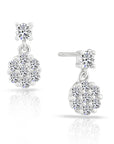 CZ Flower Dangle Stud Earrings in Sterling Silver