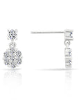 CZ Flower Dangle Stud Earrings in Sterling Silver