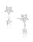 CZ Double Star Dangle Stud Earrings in Sterling Silver