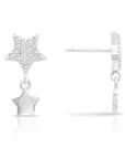 CZ Double Star Dangle Stud Earrings in Sterling Silver
