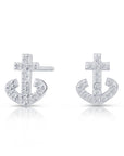 CZ Small Anchor Stud Earrings, 1307 in Sterling Silver