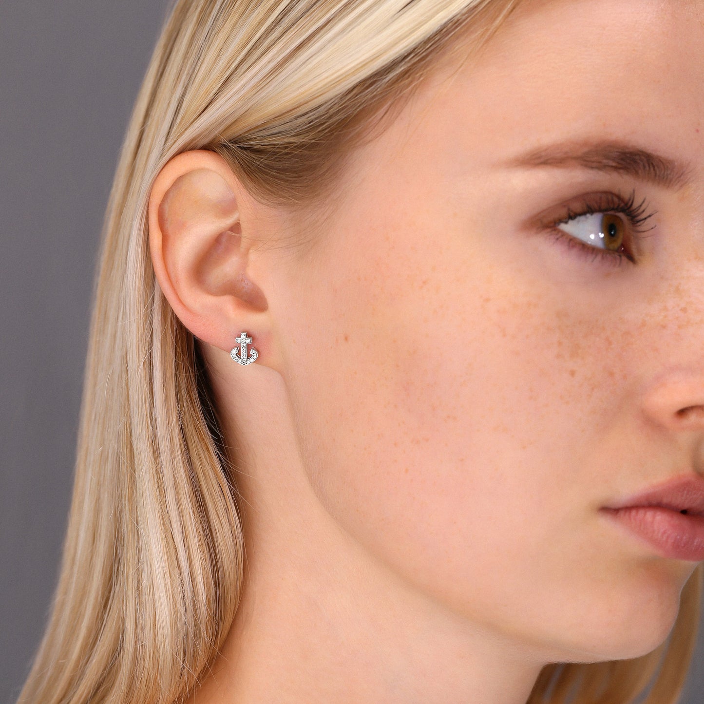 Sterling Silver Small Anchor Stud Earrings, 1307
