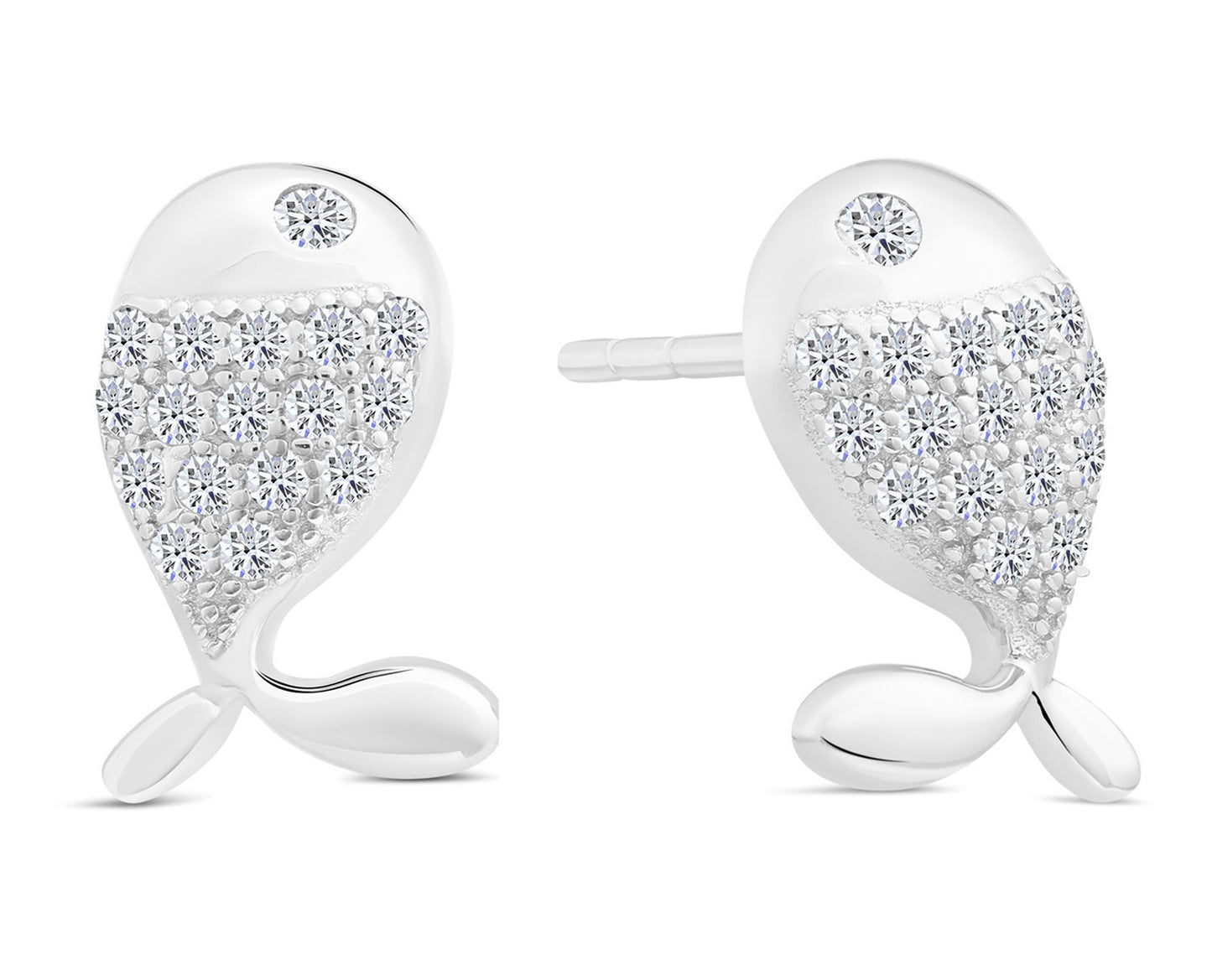 Sterling Silver Fish Stud Earrings, Whale