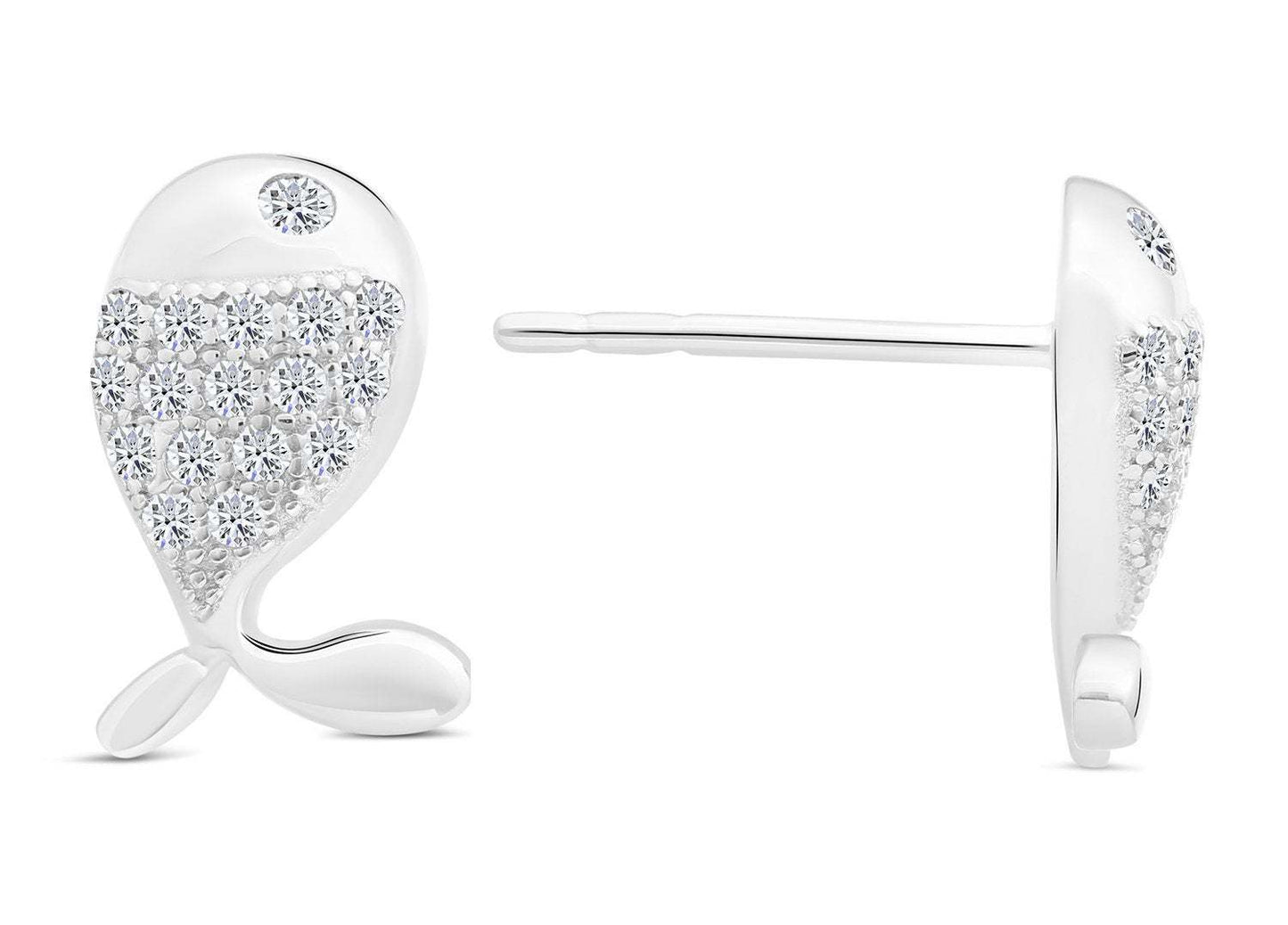 Sterling Silver Fish Stud Earrings, Whale