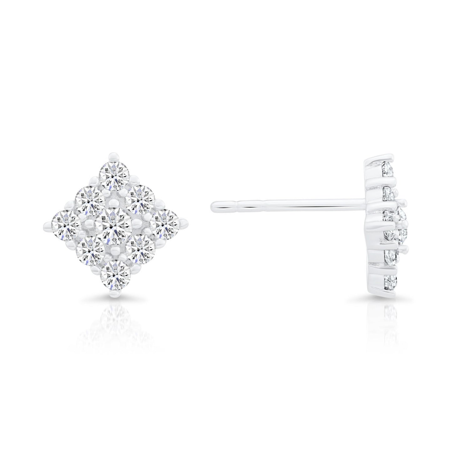 Sterling Silver Square Stud Earrings, Diamond Shape, Unisex