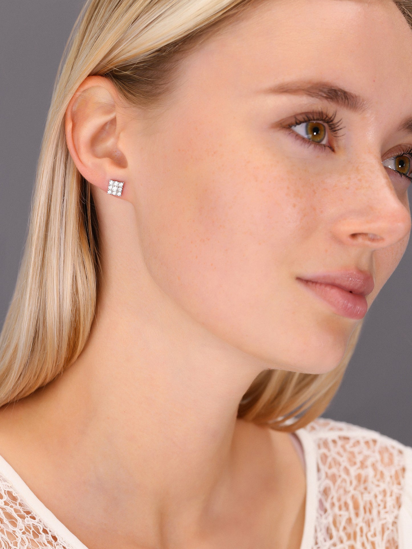 Sterling Silver Square Stud Earrings, Diamond Shape, Unisex
