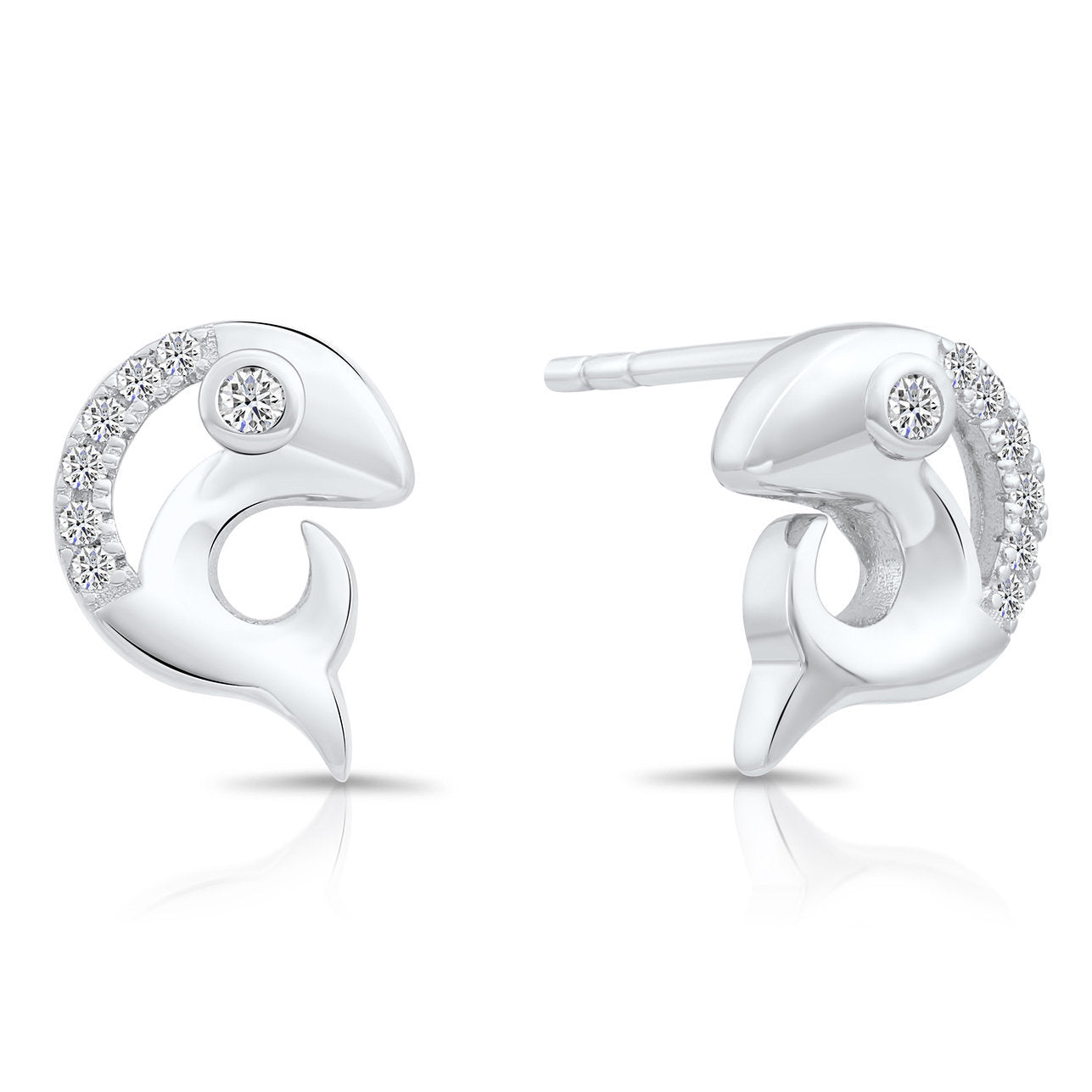Sterling Silver Small Fish Stud Earrings