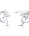 CZ Small Fish Stud Earrings in Sterling Silver