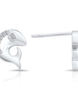 CZ Small Fish Stud Earrings in Sterling Silver