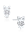 CZ Owl Stud Earrings in Sterling Silver