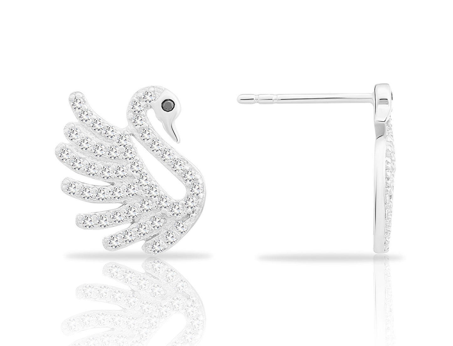 Sterling Silver White Swan Stud Earrings