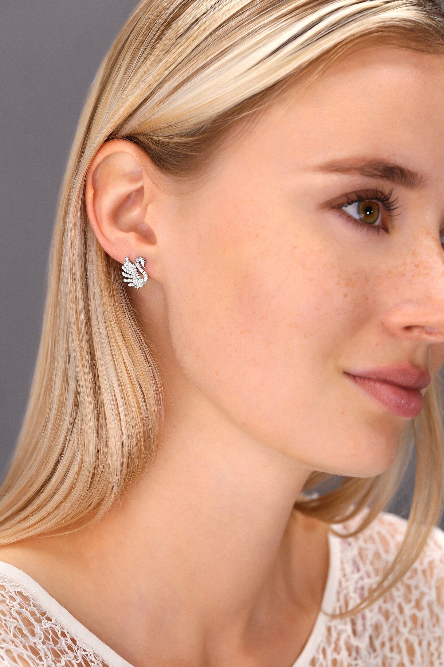 Sterling Silver White Swan Stud Earrings