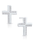 CZ Cross Stud Earrings in Sterling Silver