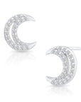 CZ Moon Stud Earrings in Sterling Silver