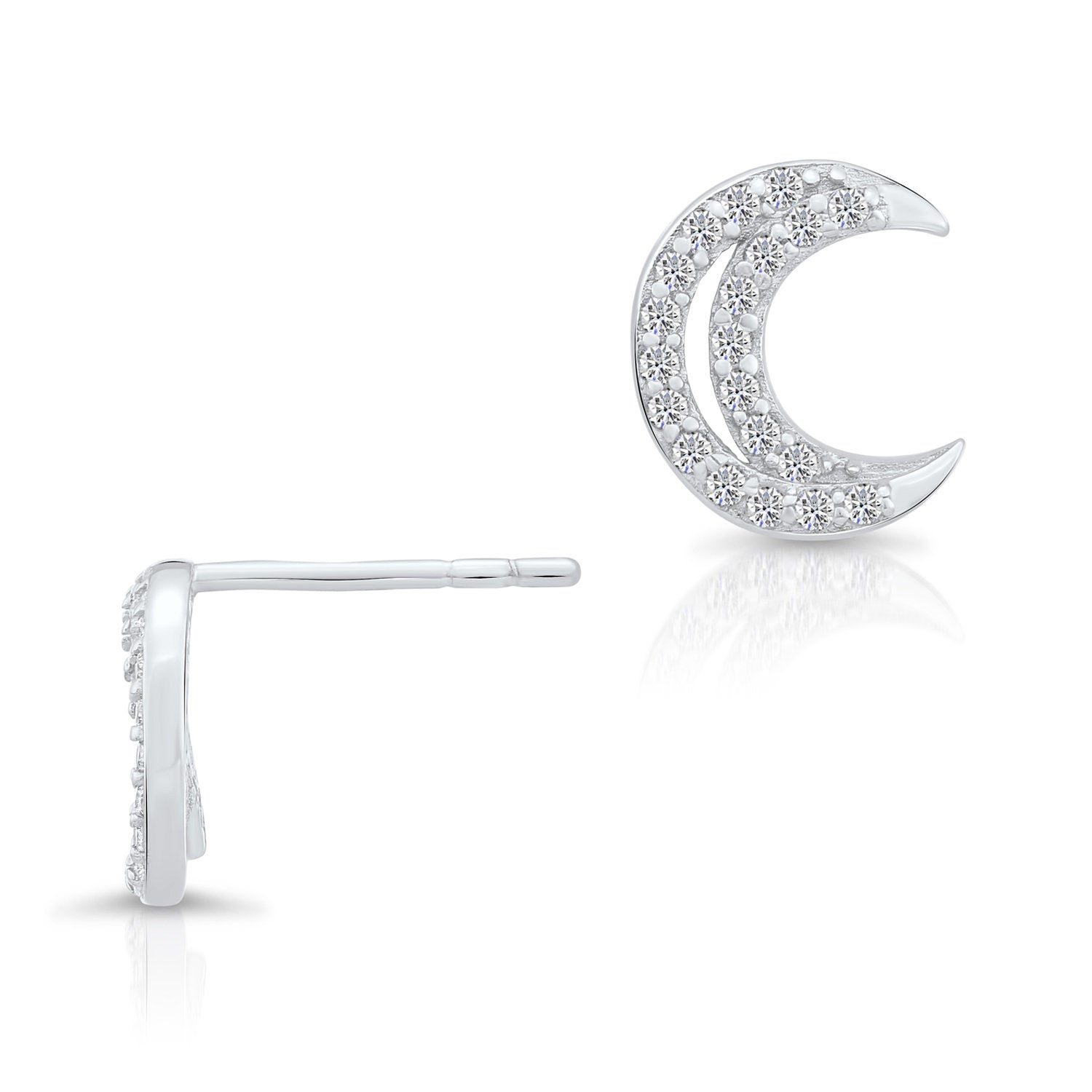 CZ Moon Stud Earrings in Sterling Silver – Tilo Jewelry®