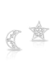 CZ Star and Moon Stud Earrings in Sterling Silver