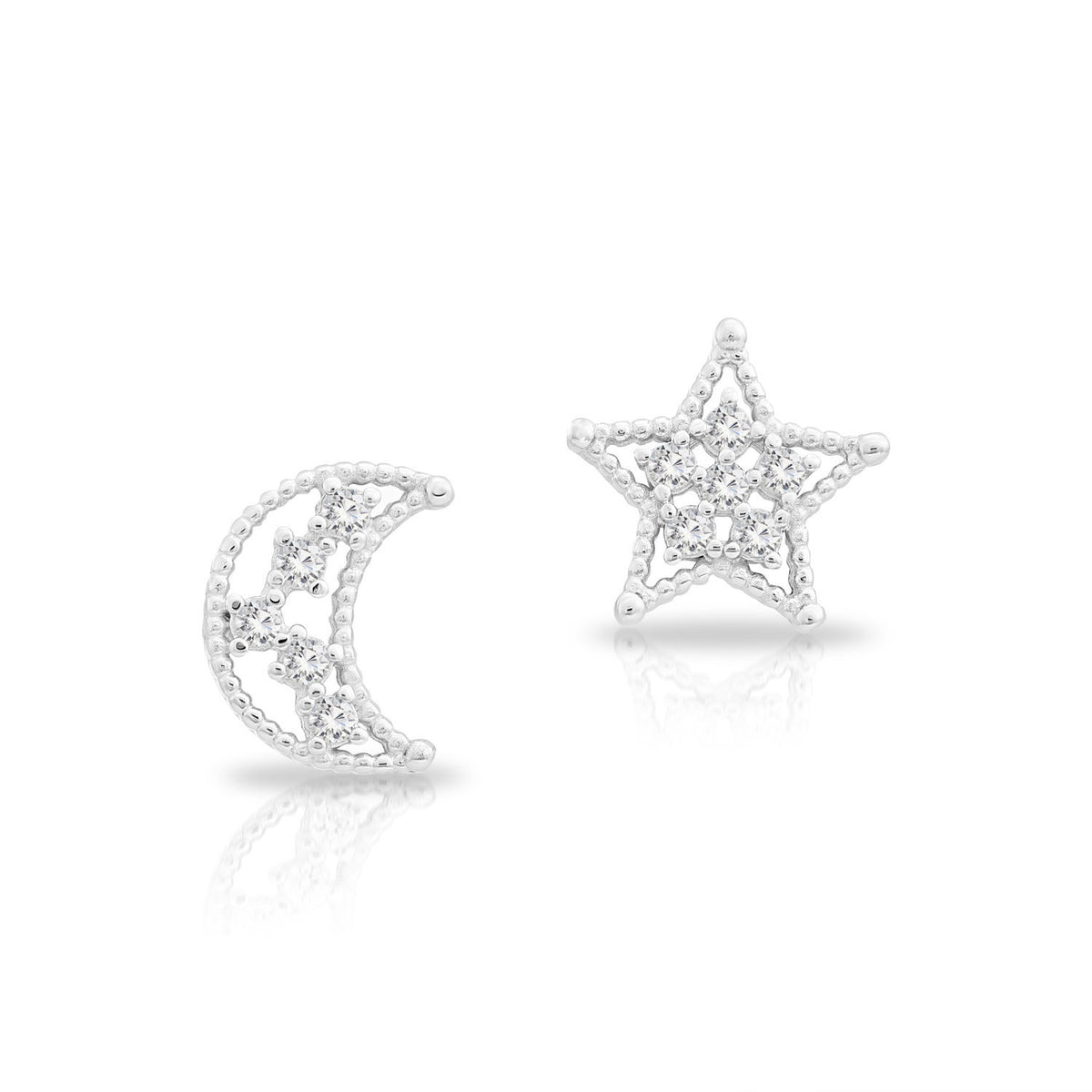CZ Star and Moon Stud Earrings in Sterling Silver – Tilo