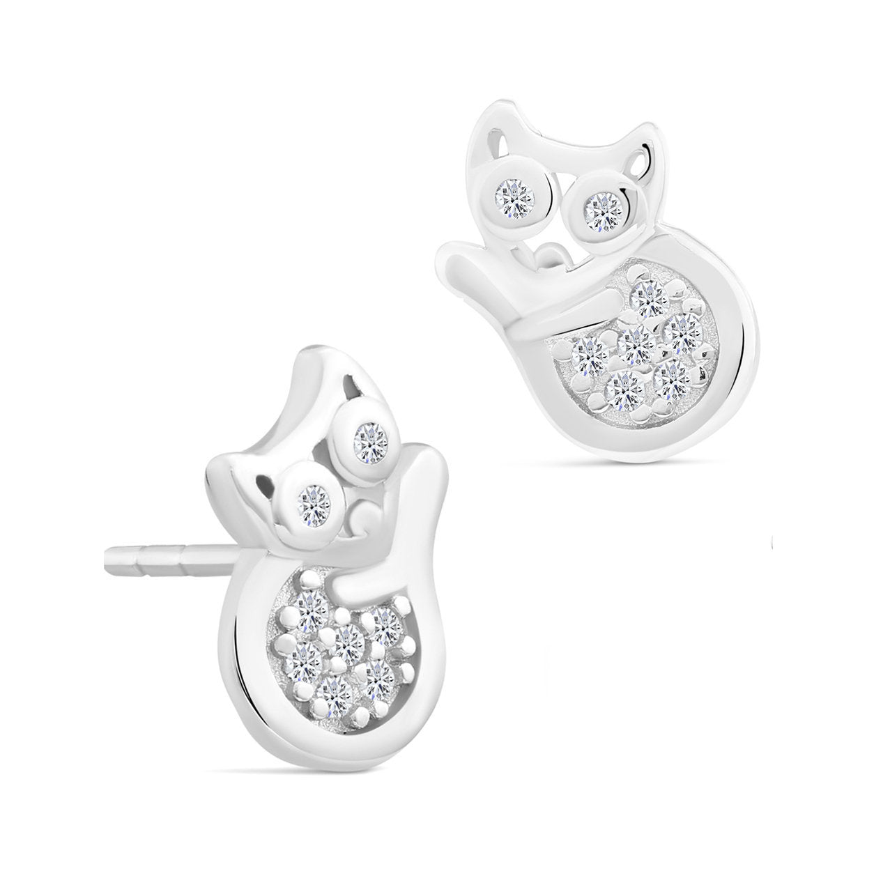 Sterling Silver Cat Stud Earrings