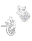 CZ Cat Stud Earrings in Sterling Silver
