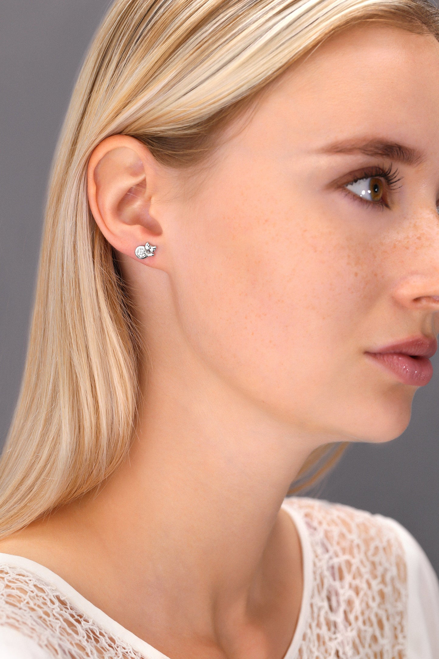 Sterling Silver Cat Stud Earrings