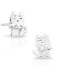 CZ Grumpy Cat Stud Earrings in Sterling Silver