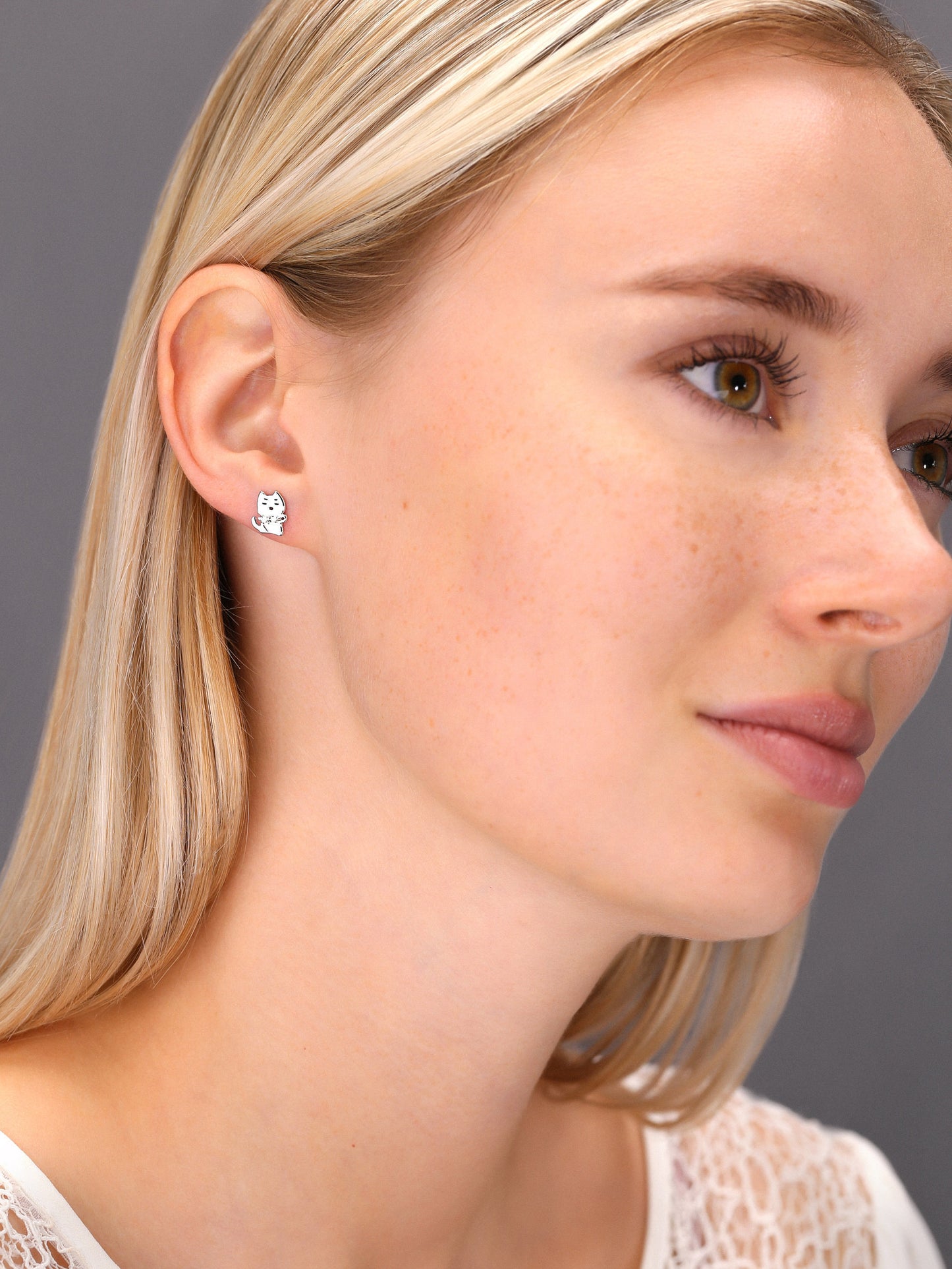 Sterling Silver Grumpy Cat Stud Earrings
