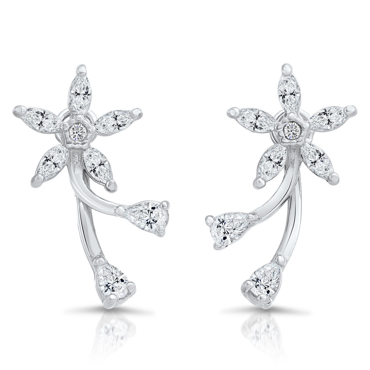 Sterling Silver Daisy Flower Stud Earrings, Two Leaf