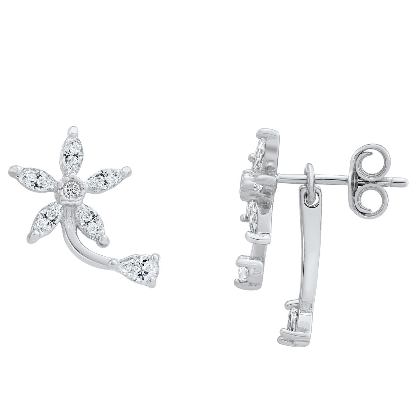 Sterling Silver Daisy Flower Stud Earrings, Two Leaf