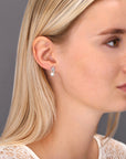 CZ Floral Pearl Stud Earrings in Sterling Silver